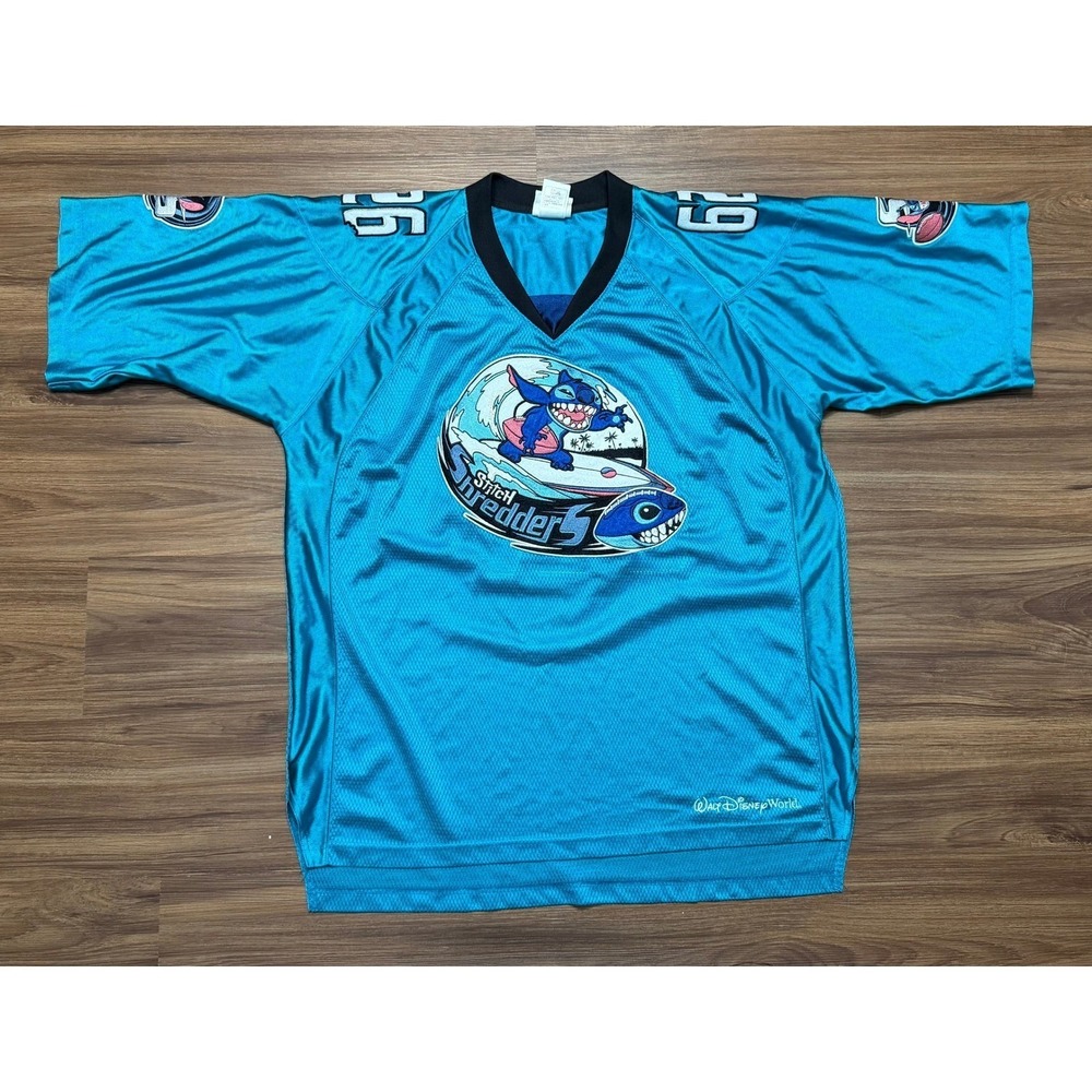 VTG Disney World Lilo & Stitch Teal Shredders 626 Mesh Football Jersey Sz XL